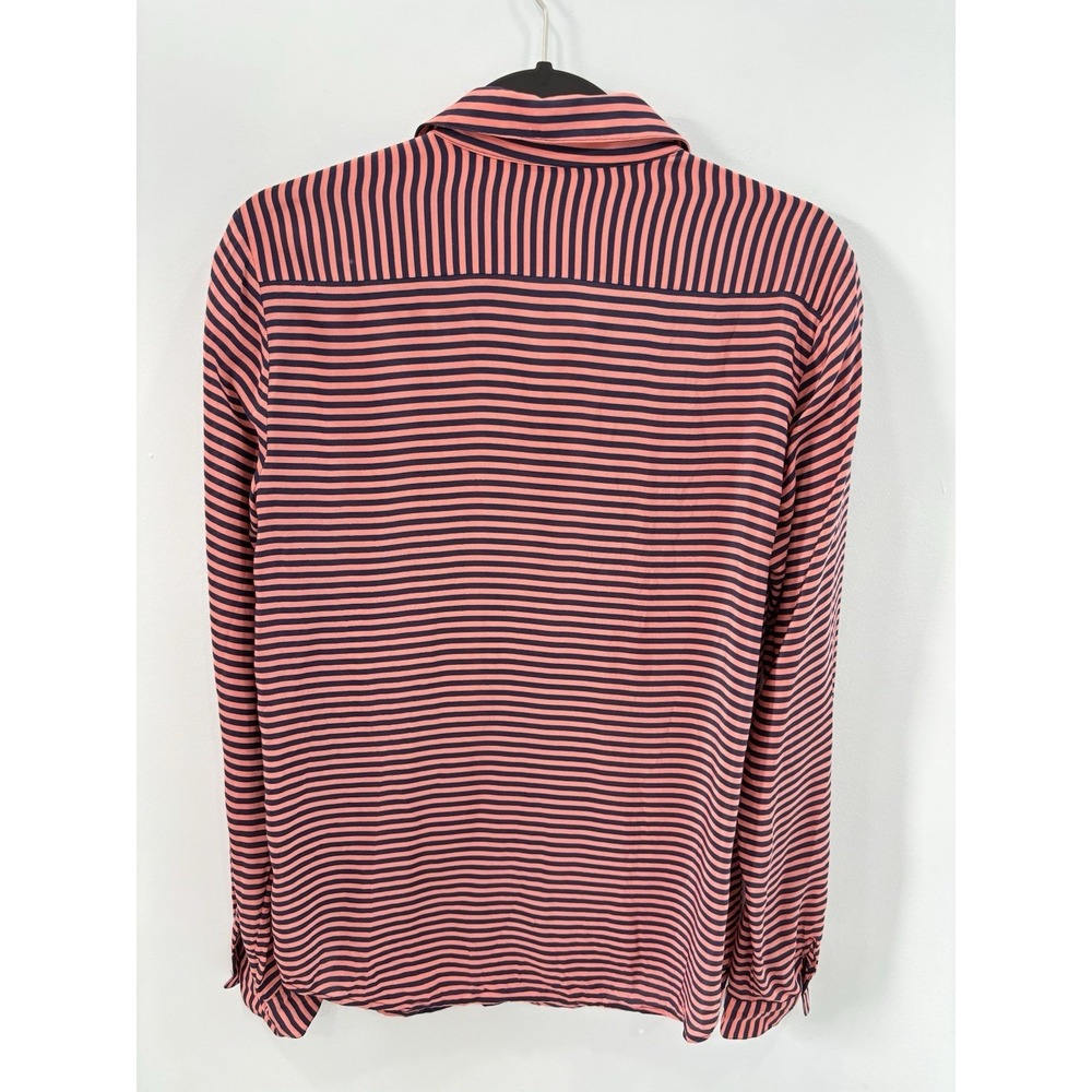 Banana Republic Womens 100% Silk Blouse Medium Pink Navy Striped Sheer - Picture 2 of 10